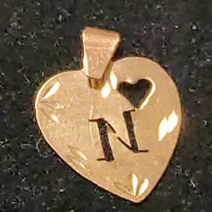 14K initial "N" Heart pendant